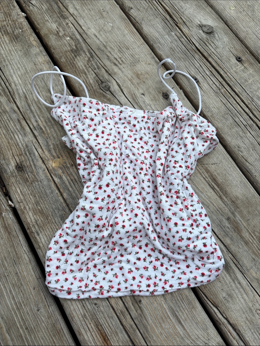 Garage White Tank Top with Red Rose Print